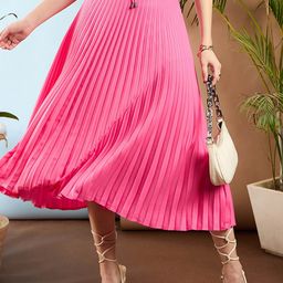 SASSAFRAS Resort Life Pink Accordion Pleated Midi Skirt-image-40