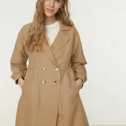 Trendyol Women Brown Solid Polyester Double Breasted Coat-image-4