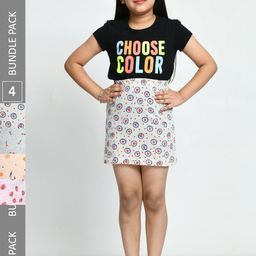 IndiWeaves Girls Pack Of 4 Printed Pure Cotton Mini Length Straight Skirts-picture-37