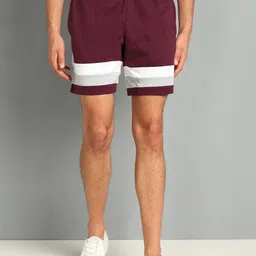 SHARKTRIBE Men Maroon Colourblocked Sports Shorts-picture-21