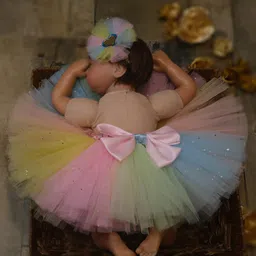 TINY MINY ME Infant Girls Embellished Soft Netted Tutu Skirt With Headband-32