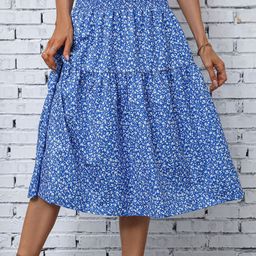 StyleCast Blue Floral Printed Tiered Midi Skirt-image-16