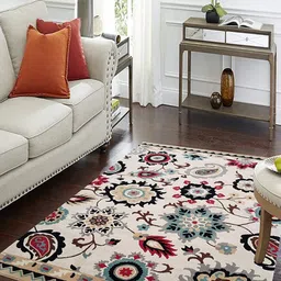 Safiya Carpet Beige & White Ethnic Motifs Woollen Traditional Carpet-25