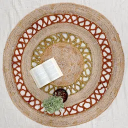 Art Avenue Cuts Beige & Red Braided Round Jute Rug-19