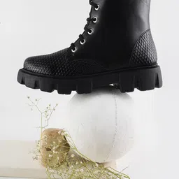 Try Me Women Mid Top Textured Platform -Heeled Regular Boots-4