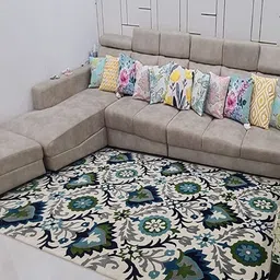 Safiya Carpet Grey & White Ethnic Motifs Woollen Traditional Carpet-image-60