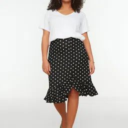 Trendyol Women Black & White Polka Dots Printed A-Line Knee-Length Skirt-image-16