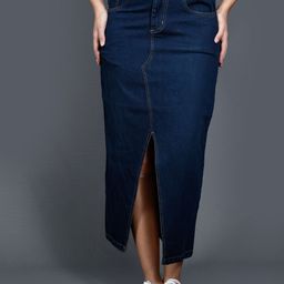 The Roadster Lifestyle Co. Denim Midi A-Line Skirt-image-66
