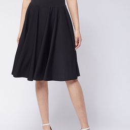 Purple Feather Women Black Solid Knee Length A-Line Skirt-image-8