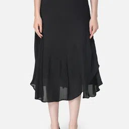 SCORPIUS Women Black Solid Asymmetric A Line Skirt-picture-12