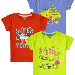 Cub McPaws Girls Pack Of 3 Typography Printed T-shirt-image-86