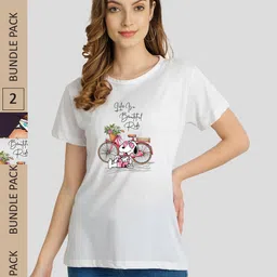 CHOZI Pack Of 2 Graphic Printed Extended Sleeves Cotton T-Shirts-22