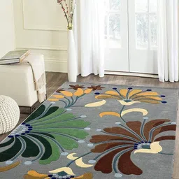 Safiya Carpet Grey & Green Floral Woollen Carpet-image-72