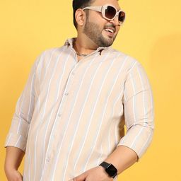 Instafab Plus Plus Size Classic Vertical Stripes Printed Spread Collar Cotton Casual Shirt-image-65