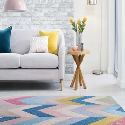 Safiya Carpet Cream-Coloured & Blue Geometric Hand-Tufted Woollen Carpets-picture-17