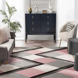 Safiya Carpet Pink & White Geometric Hand Tufted Woollen Carpets-image-67