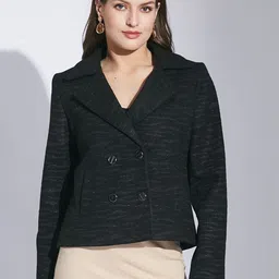 Latin Quarters Women Self Design Collared Full Sleeve Overcoat-20