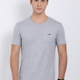 Crocodile Men Grey Solid Cotton T-shirt-image-98