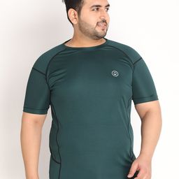 CHKOKKO Plus Men Green Solid Round Neck T-shirt-image-85