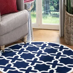 Safiya Carpet Blue & White Geometric Hand-Tufted Woollen Traditional Carpet-image-83