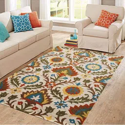 IMRA CARPET Beige & Red Floral Printed Woollen Regular Carpet-image-71