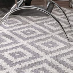 Safiya Carpet Grey & White Geometric Printed Hand-Tufted Round Shaped Woollen Carpet-3