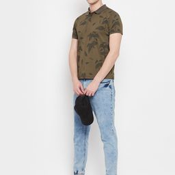 OGEN Floral Printed Polo Collar Short Sleeves Cotton T-shirt-image-73