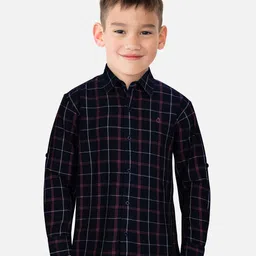 Gini and Jony Boys Windowpane Checked Casual Cotton Shirt-image-91