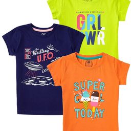 Cub McPaws Girls Pack of 3 Typography Printed T-shirt-image-20