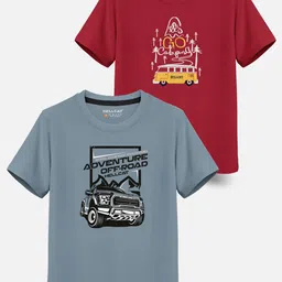 HELLCAT Boys Pack of 2 Typography Printed Cotton T-shirt-image-84