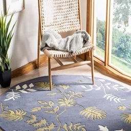 Safiya Carpet Blue & Cream Coloured Floral Hand-Tufted Woollen Carpets-53