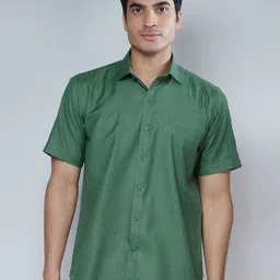 MARK & ALBERT Men Sea Green Classic Slim Fit Cotton Formal Shirt-image-67
