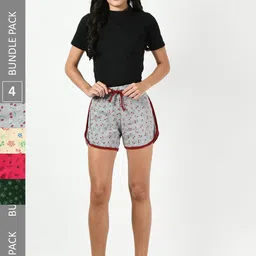 BAESD Women Pack Of 4 Printed Pure Cotton High-Rise Shorts-picture-16