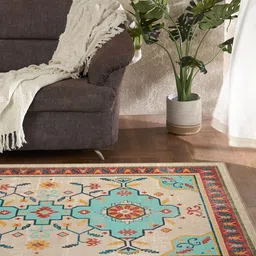 Welspun Beige & Sea Green Ethnic Motifs Printed Rectangle Shaped Anti-Skid Carpet-picture-40