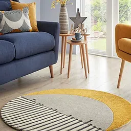 Safiya Carpet Yellow & White Geometric Hand-Tufted Woollen Carpets-image-80