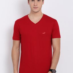 Crocodile Men Red V-Neck Cotton T-shirt-image-91