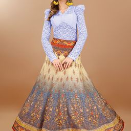 SAPTRANGI Floral Printed Maxi Flared Skirt-57