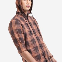 HIGHLANDER Tartan Checked Hooded Long Sleeves Slim Fit Casual Shirt-image-44