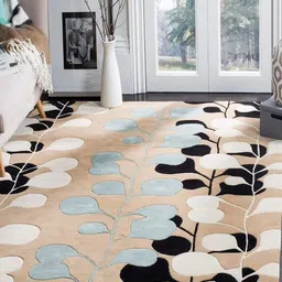 Safiya Carpet Beige Floral Printed Hand-Tufted Woollen Carpets-image-77
