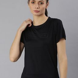 MKH Women Black Typography Dri-FIT  Polyester Round Neck Sports T-shirt-19