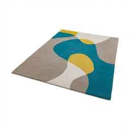 Safiya Carpet Grey & Teal Blue Geometric Hand-Tufted Woollen Carpets-13