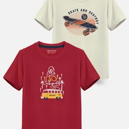 HELLCAT Boys Pack of 2 Typography Printed Cotton T-shirt-image-110