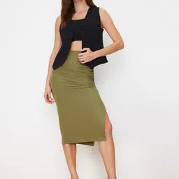 Trendyol Side Slit Pencil Midi Skirt-image-84