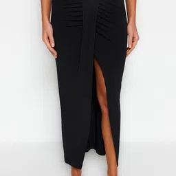 Trendyol Front Slit Pencil Knee Length Opaque Casual Skirts-image-18
