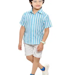 BAESD Boys Comfort Striped Spread Collar Short Sleeves Cotton Casual Shirt-image-98