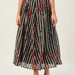 DODO & MOA Women Black & White Printed Maxi-Length Flared Skirt-picture-31