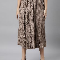 SHOWOFF Crushed Design Flared Midi Skirt-image-93