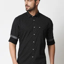 Basics Men Black & White Slim Fit Ditsy Floral Printed Cotton Casual Shirt-picture-15