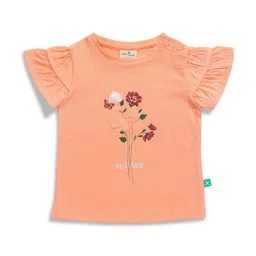 JusCubs Girls Round Neck Floral Embroidered Flared Sleeve Cotton Top-picture-5