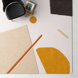 Safiya Carpet Beige & Yellow Geometric Woollen Shaggy Carpet-image-25